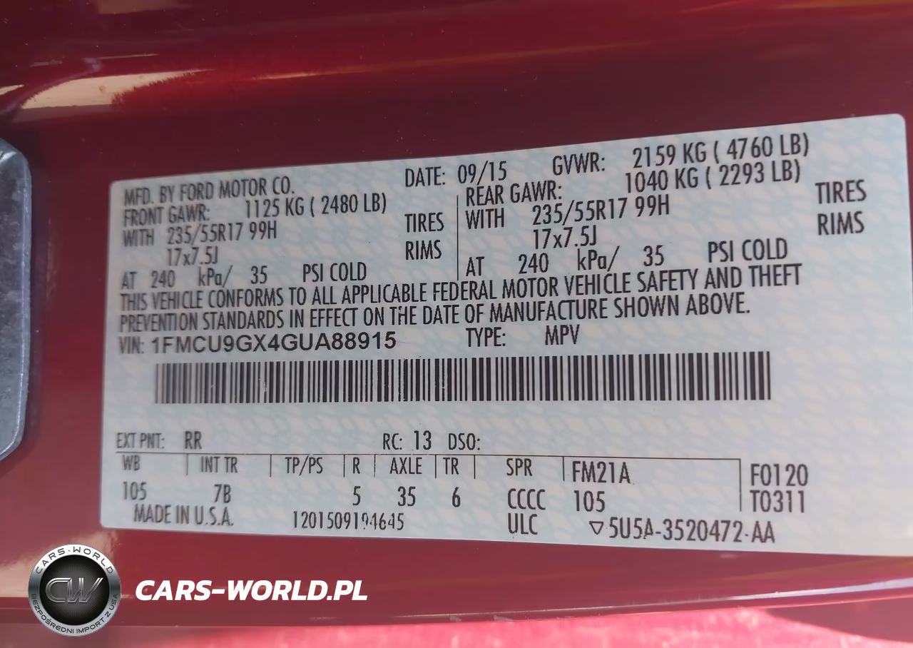 2016 Ford Escape Se VIN:1FMCU9GX4GUA88915 - 9