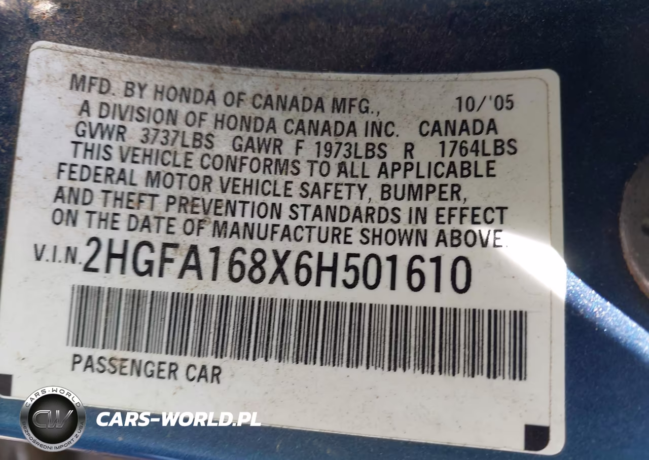2006 Honda Civic Ex VIN:2HGFA168X6H501610 - 9