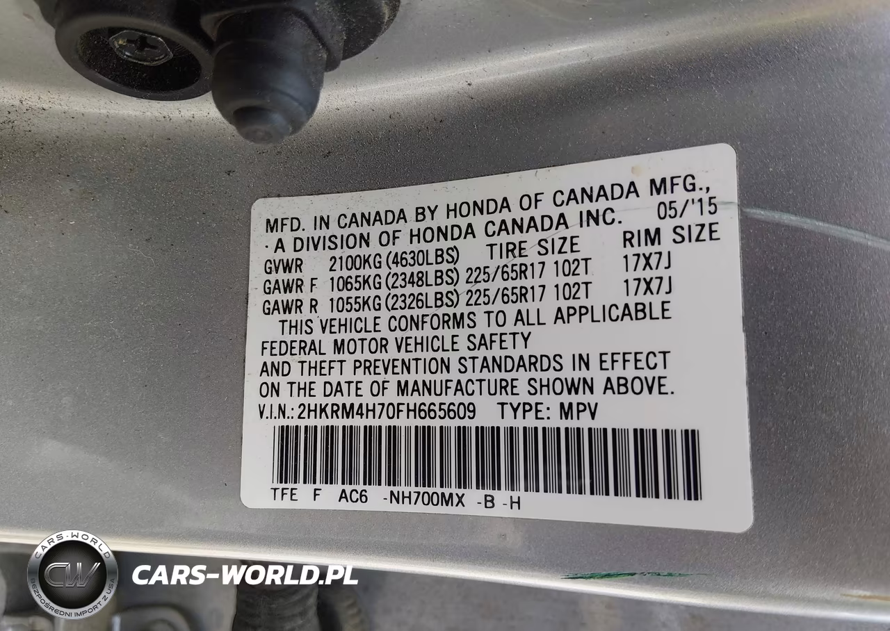2015 Honda Cr-V Ex-L VIN:2HKRM4H70FH665609 - 9