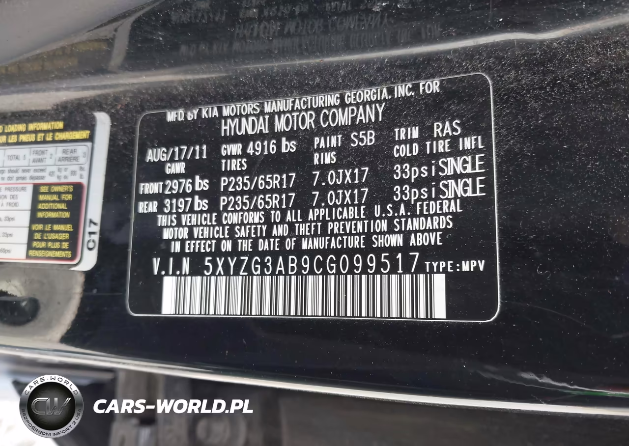 2012 Hyundai Santa Fe Gls VIN:5XYZG3AB9CG099517 - 9