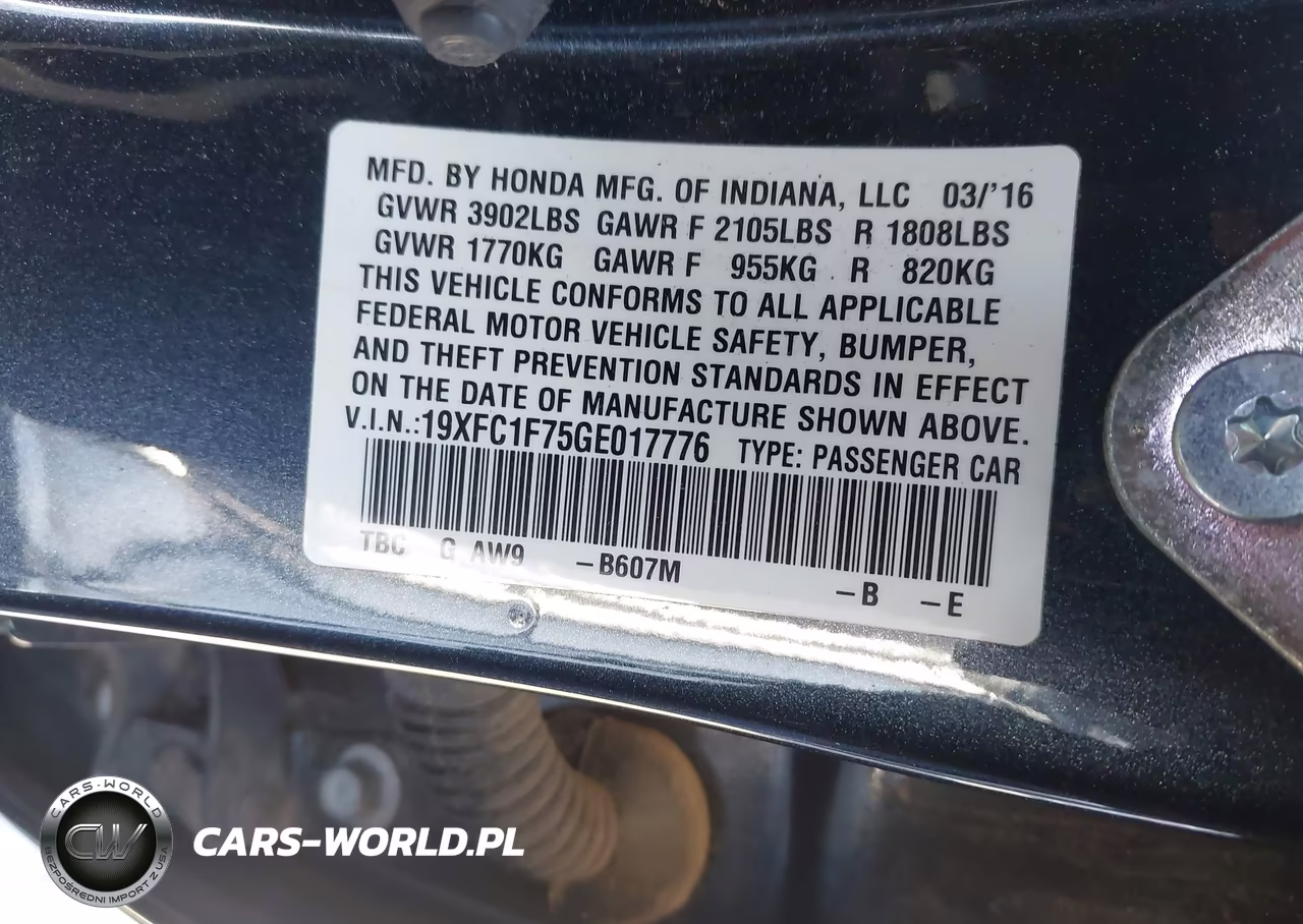 2016 Honda Civic Ex-L VIN:19XFC1F75GE017776 - 9