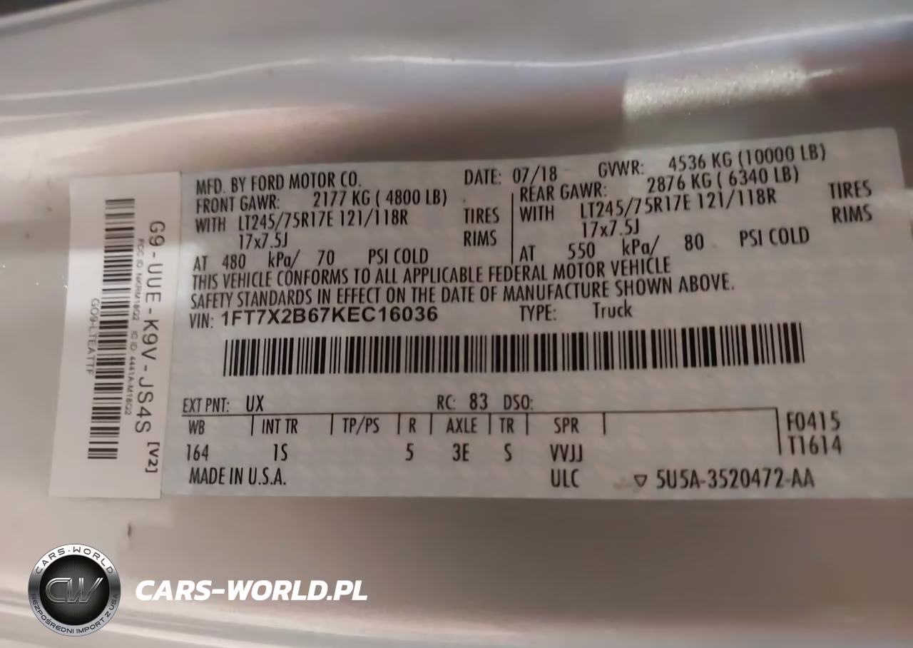 2019 Ford F-250 Xl VIN:1FT7X2B67KEC16036 - 9