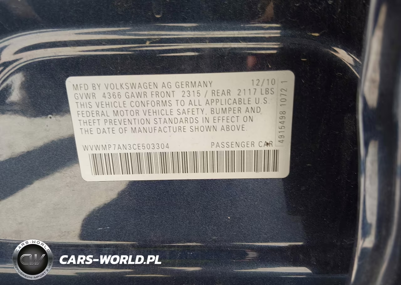 2012 Volkswagen Cc R-Line VIN:WVWMP7AN3CE503304 - 9