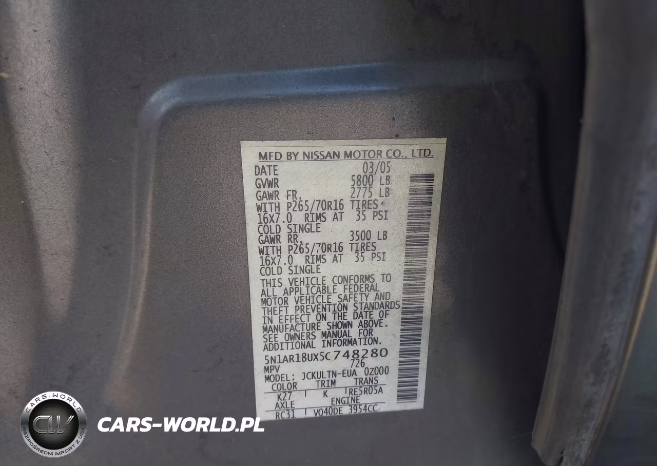 2005 Nissan Pathfinder Se VIN:5N1AR18UX5C748280 - 9