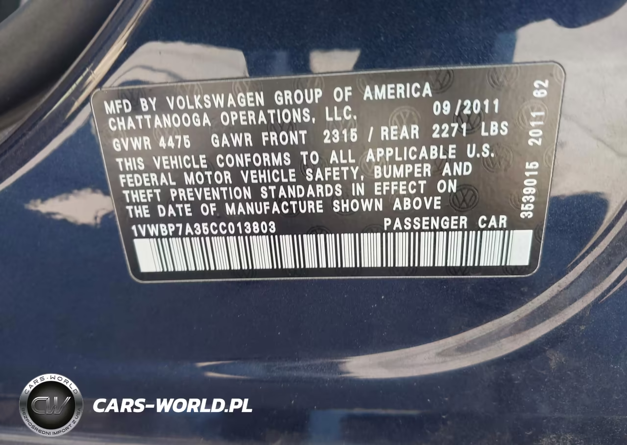2012 Volkswagen Passat 2.5L Se VIN:1VWBP7A35CC013803 - 9