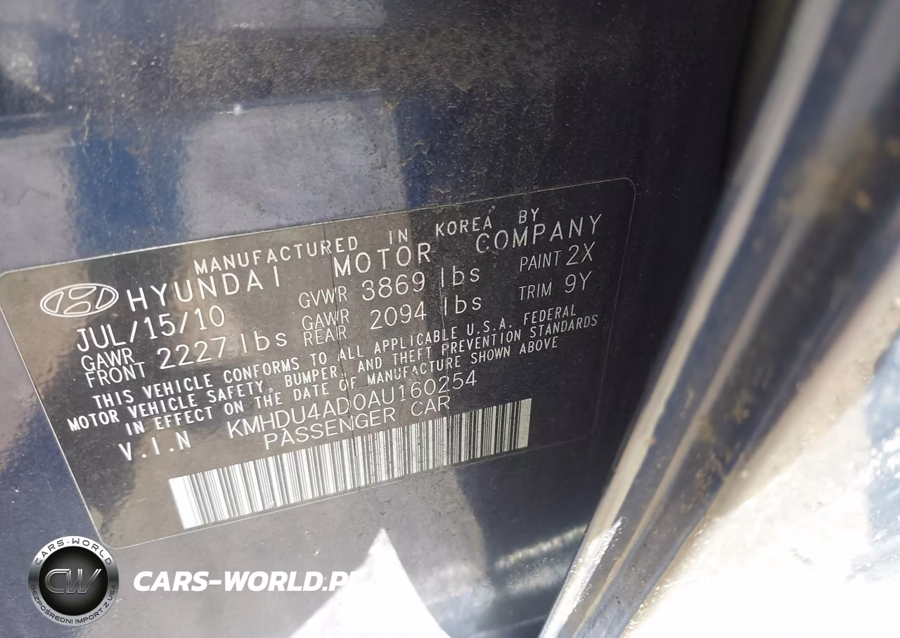 2010 Hyundai Elantra Gls VIN:KMHDU4AD0AU160254 - 9