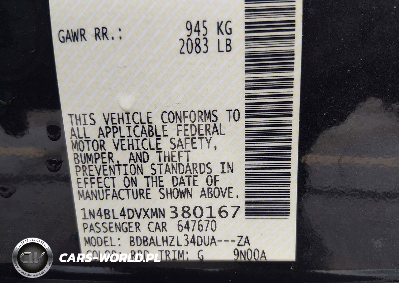 2021 Nissan Altima Sv Fwd VIN:1N4BL4DVXMN380167 - 9