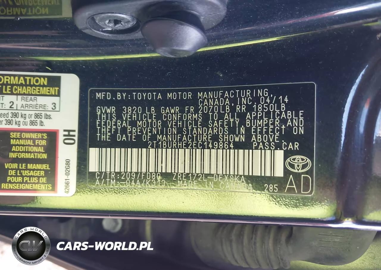 2014 Toyota Corolla S Plus VIN:2T1BURHE2EC149864 - 9
