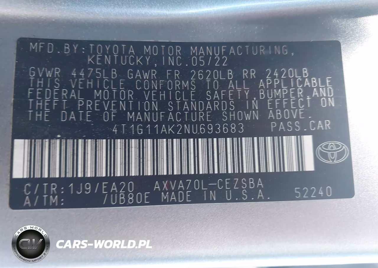 2022 Toyota Camry Se VIN:4T1G11AK2NU693683 - 9