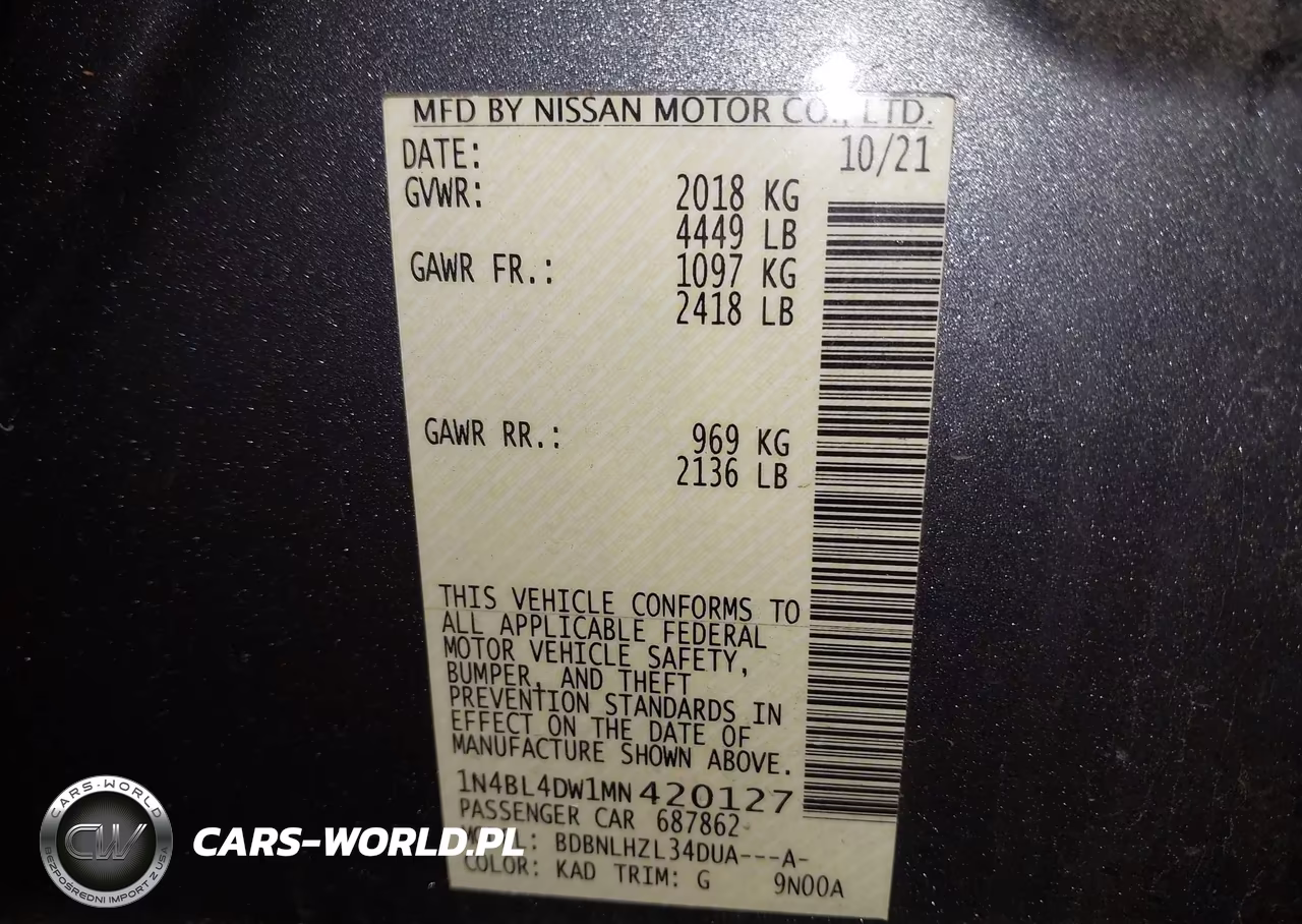 2021 Nissan Altima Sv Intelligent Awd VIN:1N4BL4DW1MN420127 - 9