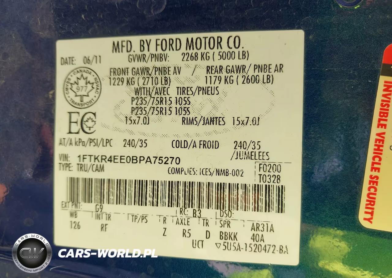2011 Ford Ranger Sport VIN:1FTKR4EE0BPA75270 - 9
