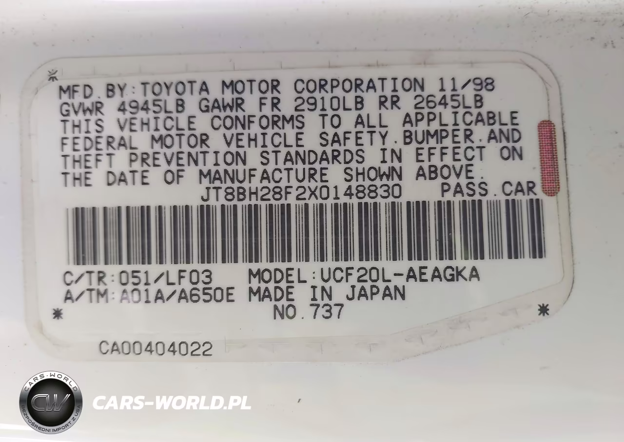 1999 Lexus Ls 400 VIN:JT8BH28F2X0148830 - 9