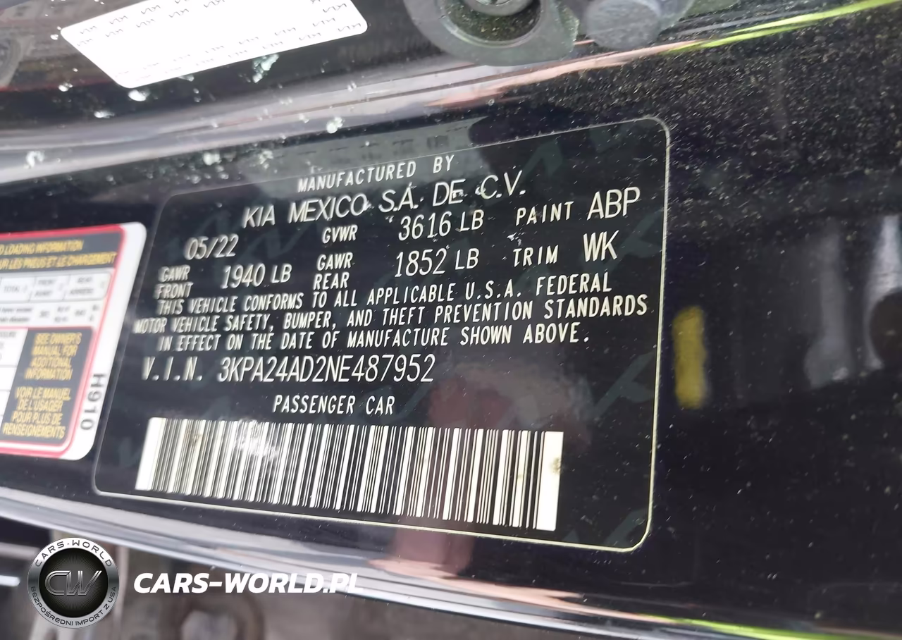 2022 Kia Rio S VIN:3KPA24AD2NE487952 - 9