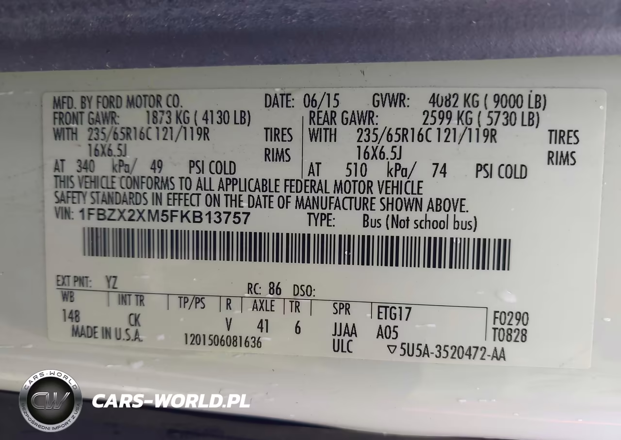 2015 Ford Transit-350 Xlt VIN:1FBZX2XM5FKB13757 - 9