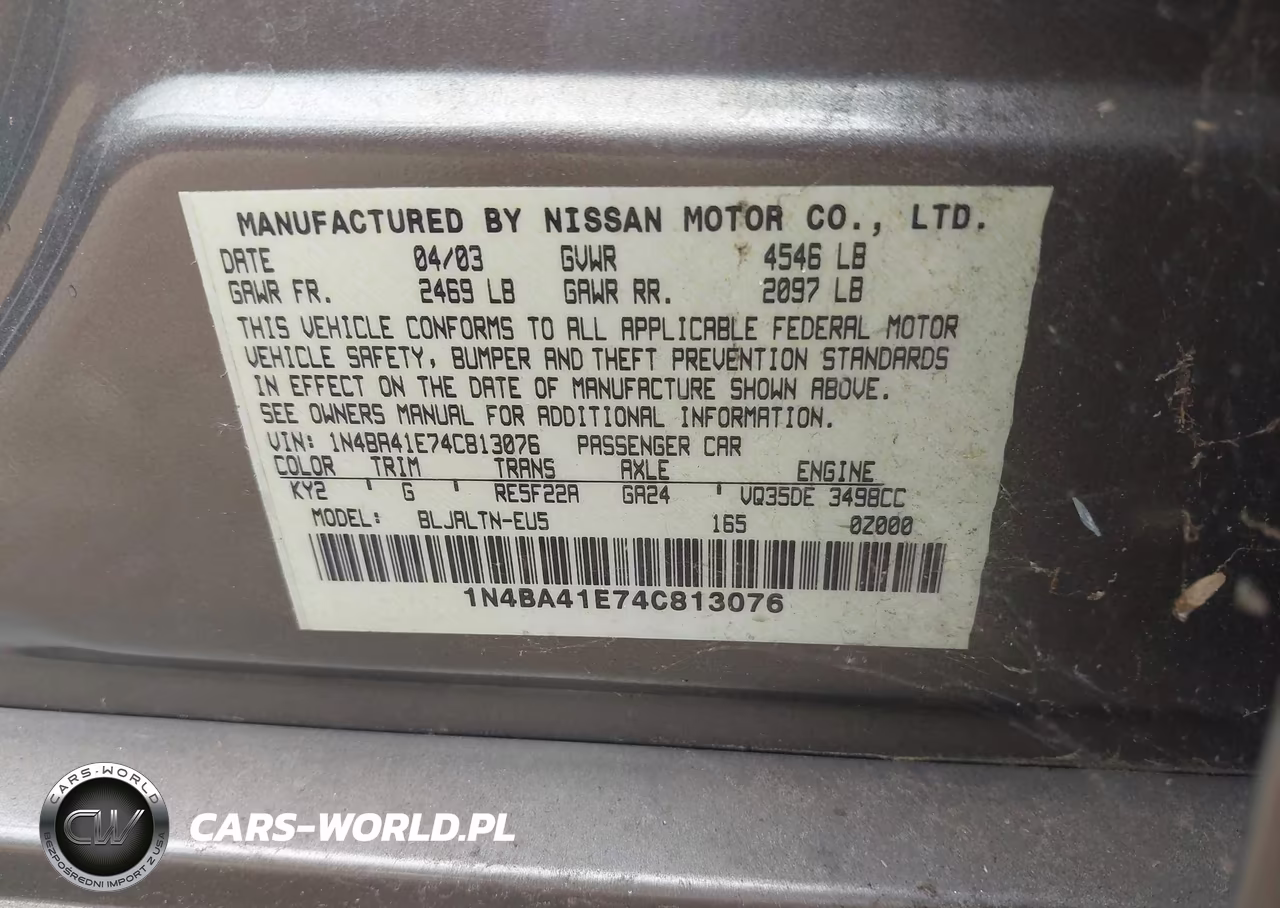 2004 Nissan Maxima 3.5 Se VIN:1N4BA41E74C813076 - 9