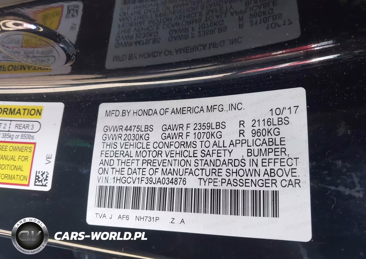 2018 Honda Accord Sport VIN:1HGCV1F39JA034876 - 9