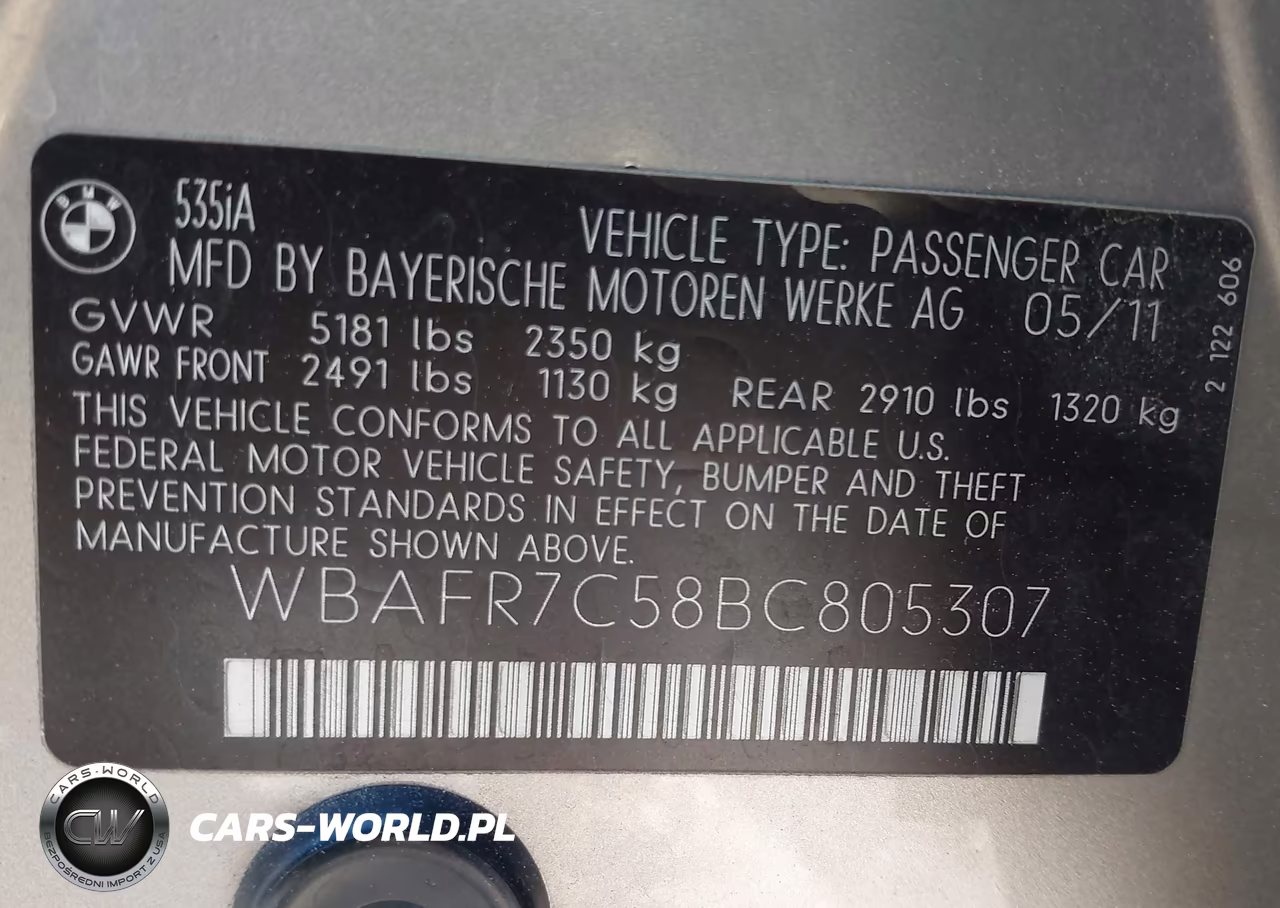 2011 BMW 535I VIN:WBAFR7C58BC805307 - 9