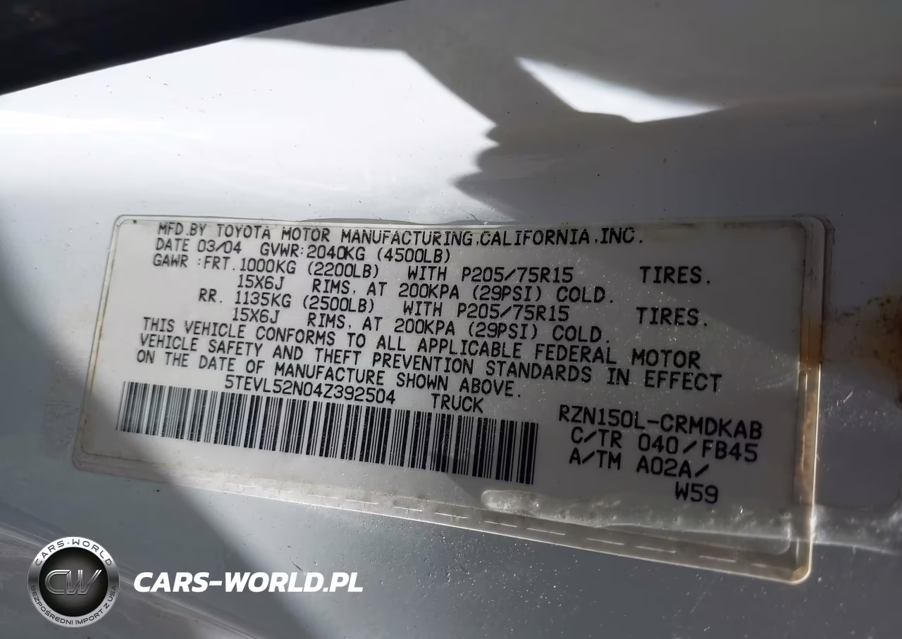 2004 Toyota Tacoma VIN:5TEVL52N04Z392504 - 9