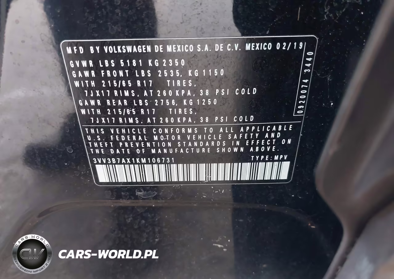 2019 Volkswagen Tiguan 2.0T Se-2.0T Sel-2.0T Sel R-Line-2.0T Sel R-Line Black VIN:3VV3B7AX1KM106731 - 9