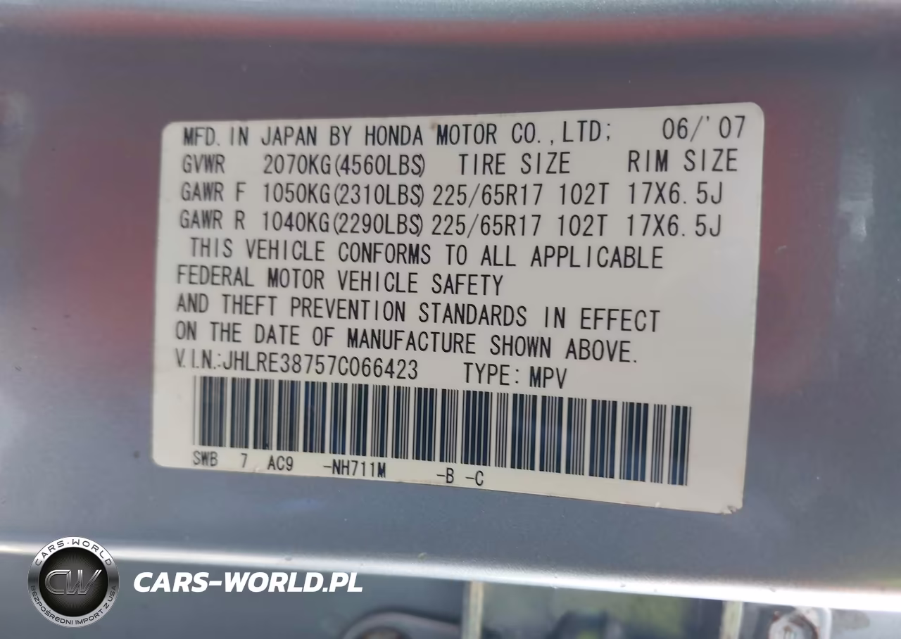 2007 Honda Cr-V Ex-L VIN:JHLRE38757C066423 - 9