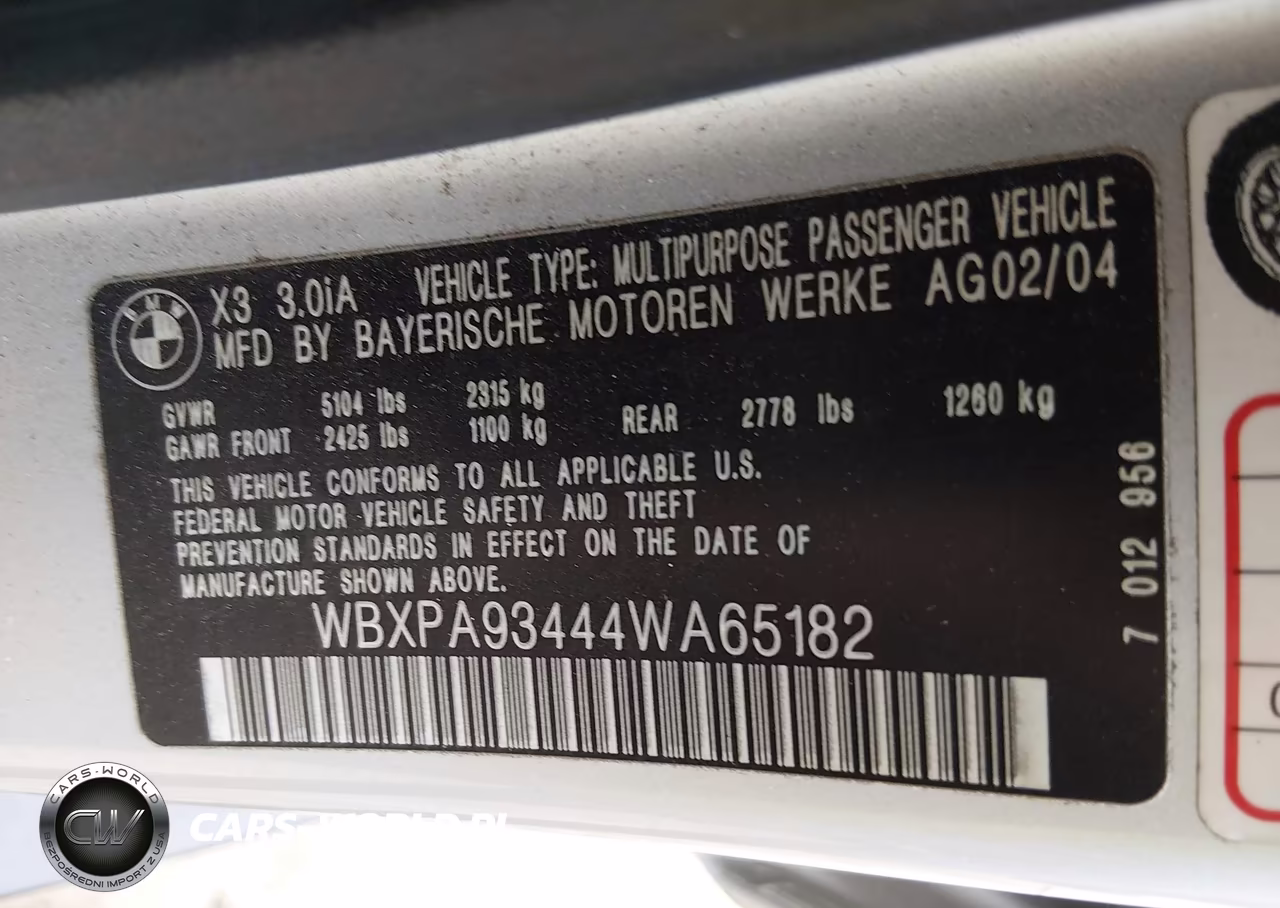 2004 BMW X3 3.0I VIN:WBXPA93444WA65182 - 9
