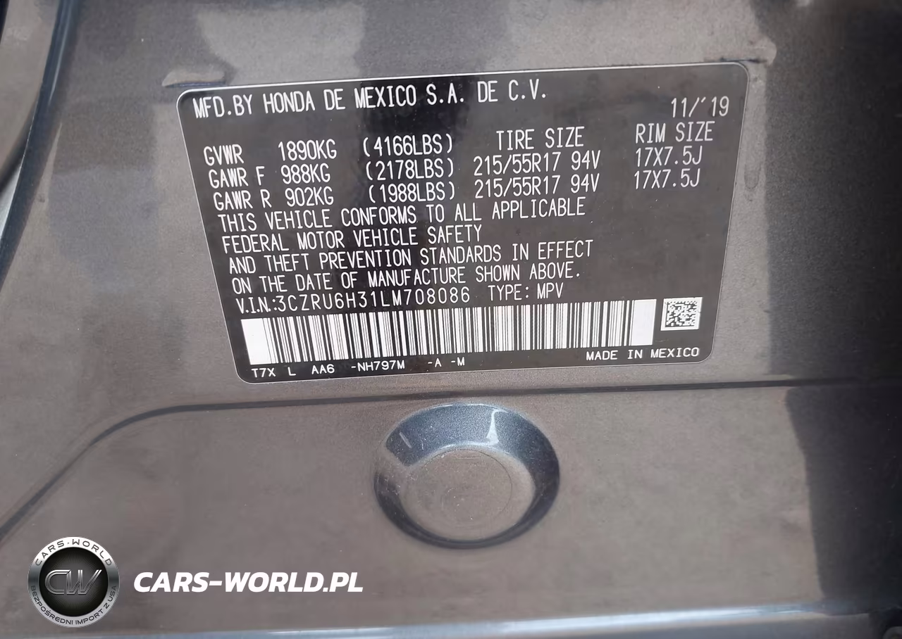 2020 Honda Hr-V Awd Lx VIN:3CZRU6H31LM708086 - 9