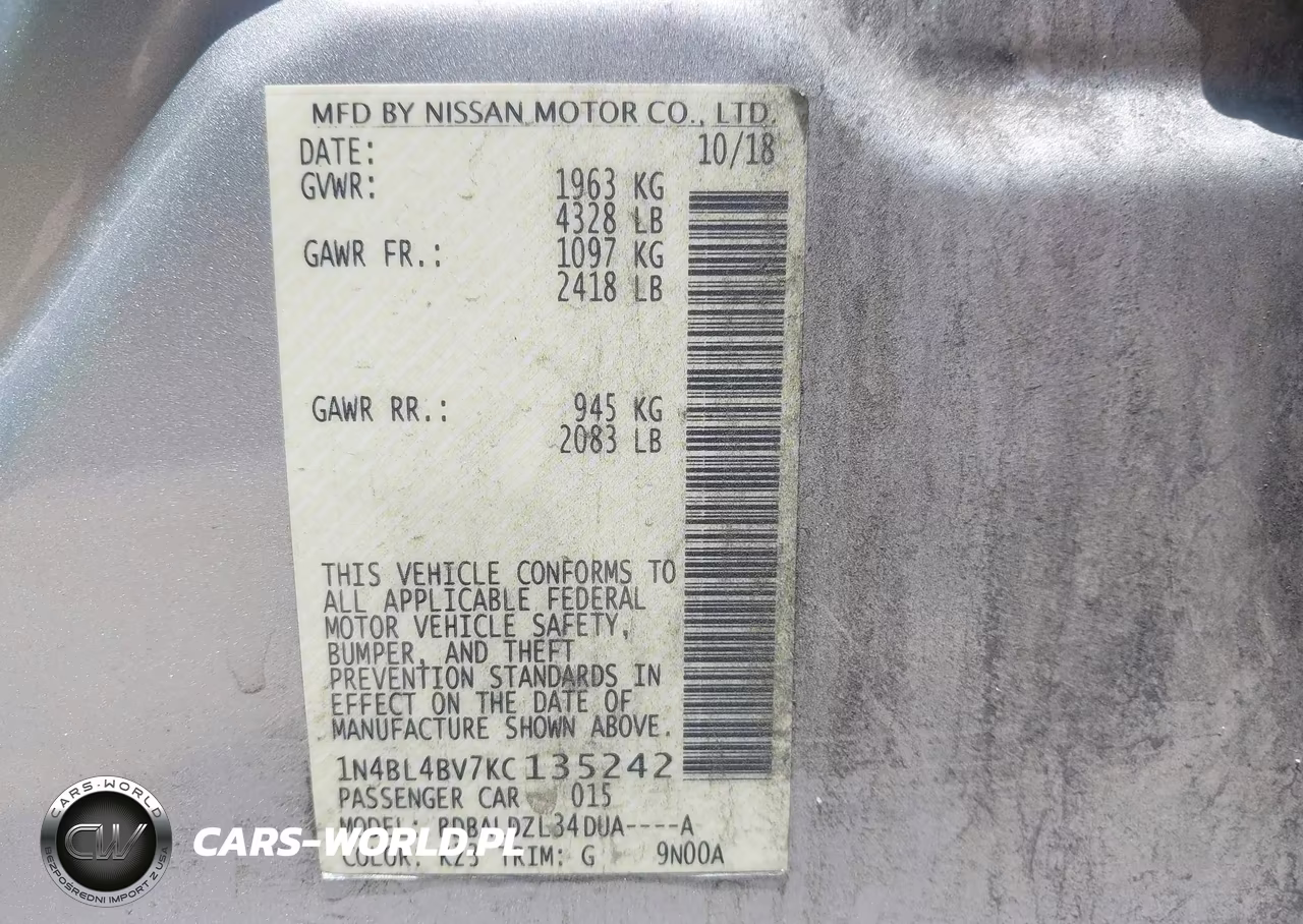 2019 Nissan Altima 2.5 S VIN:1N4BL4BV7KC135242 - 9