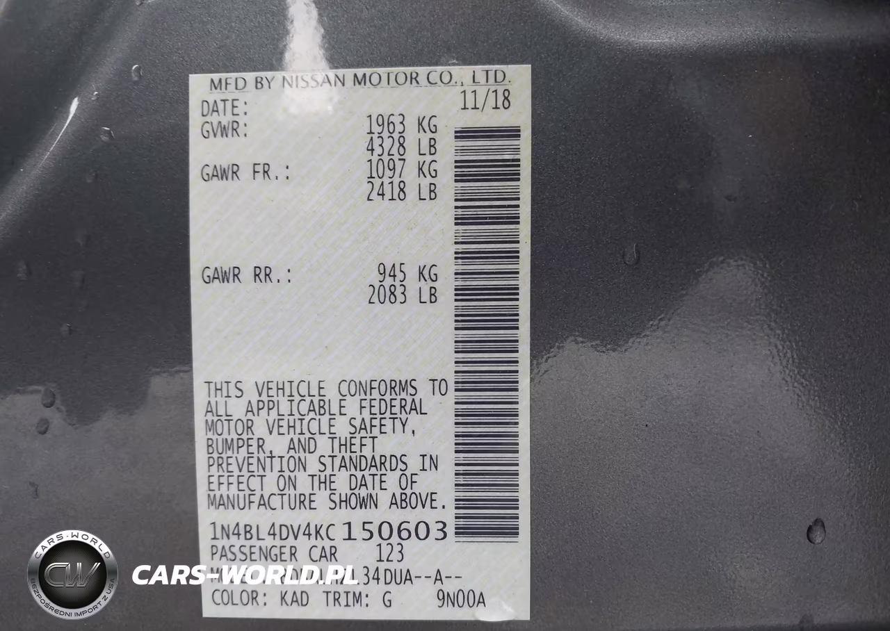 2019 Nissan Altima 2.5 Sv VIN:1N4BL4DV4KC150603 - 9