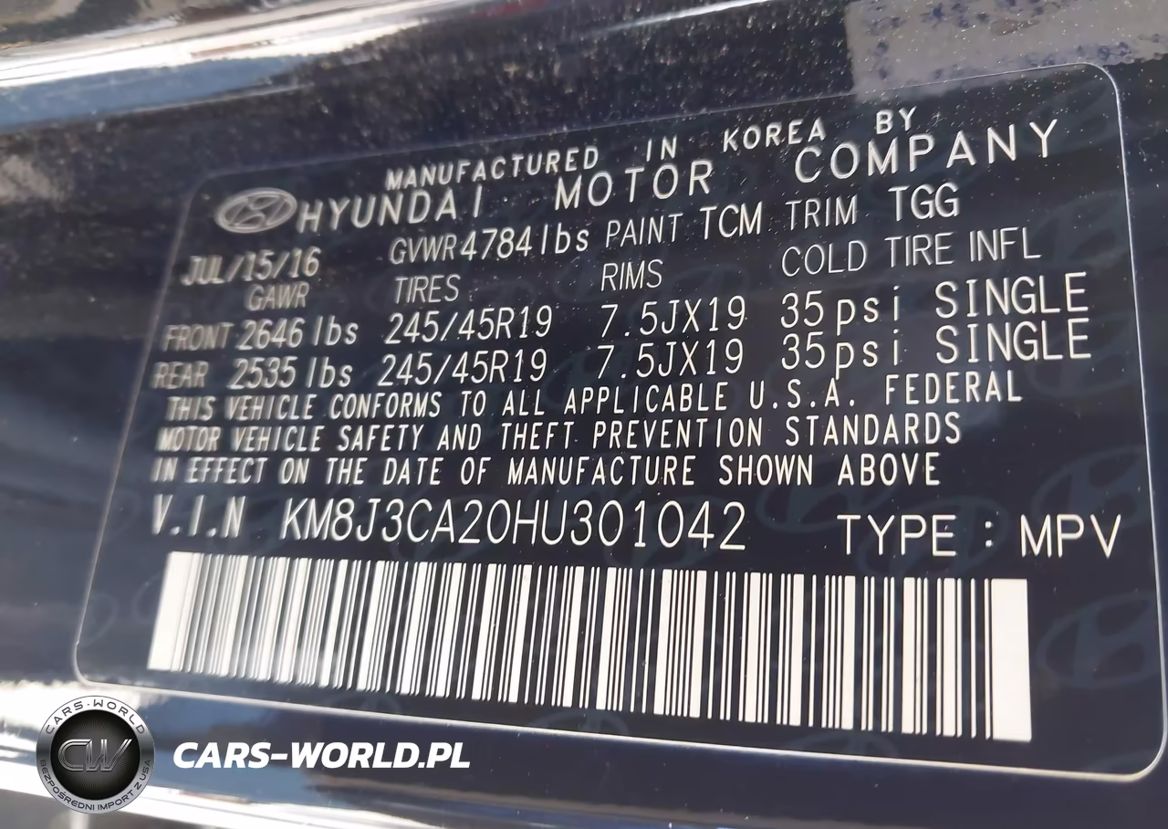 2017 Hyundai Tucson Sport VIN:KM8J3CA20HU301042 - 9