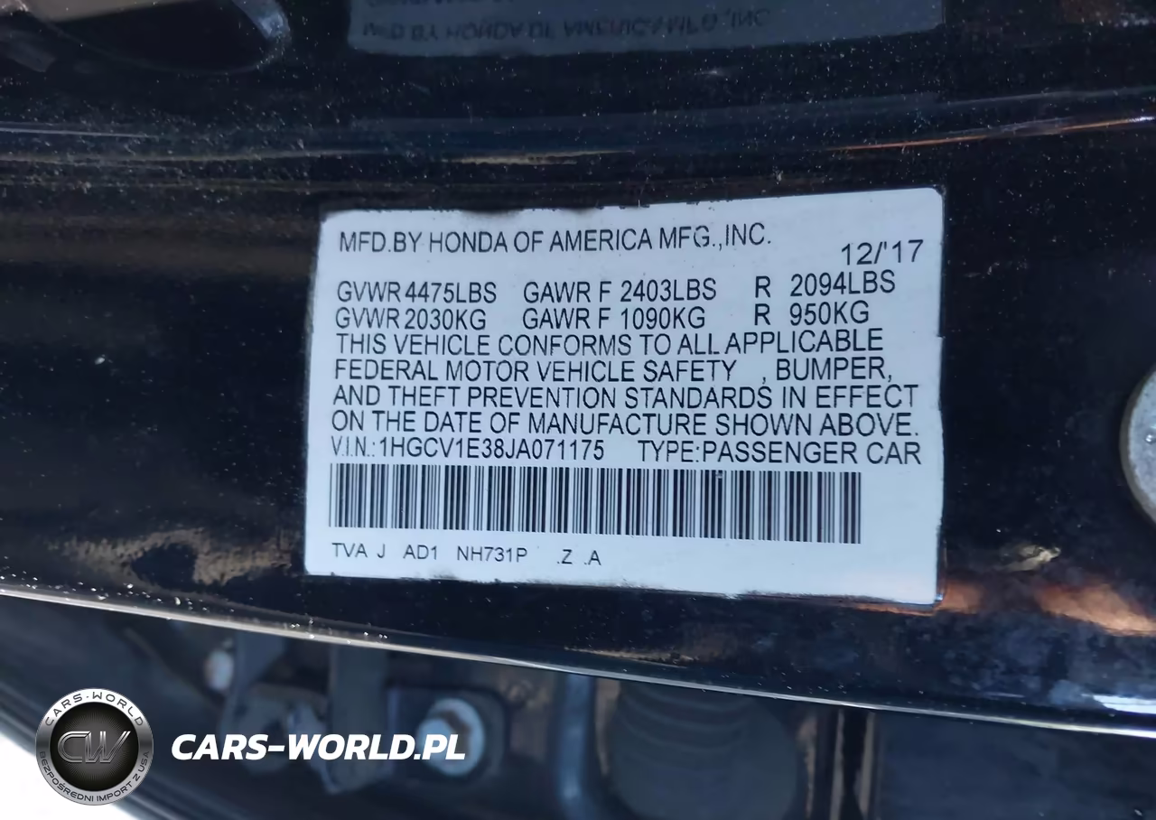 2018 Honda Accord Sport VIN:1HGCV1E38JA071175 - 9