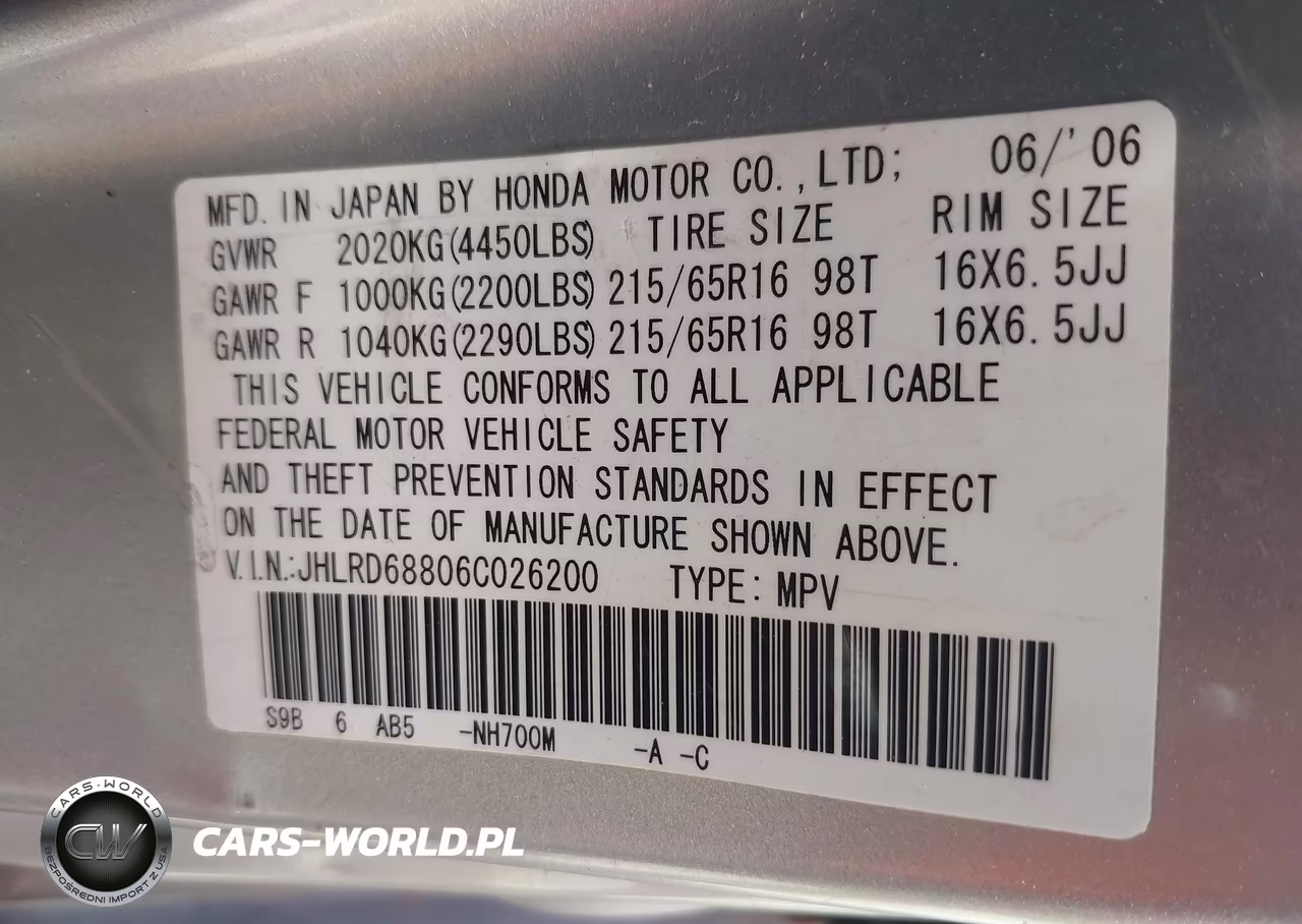 2006 Honda Cr-V Ex VIN:JHLRD68806C026200 - 9