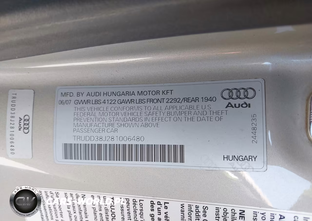 2008 Audi Tt 3.2 VIN:TRUDD38J281006480 - 9