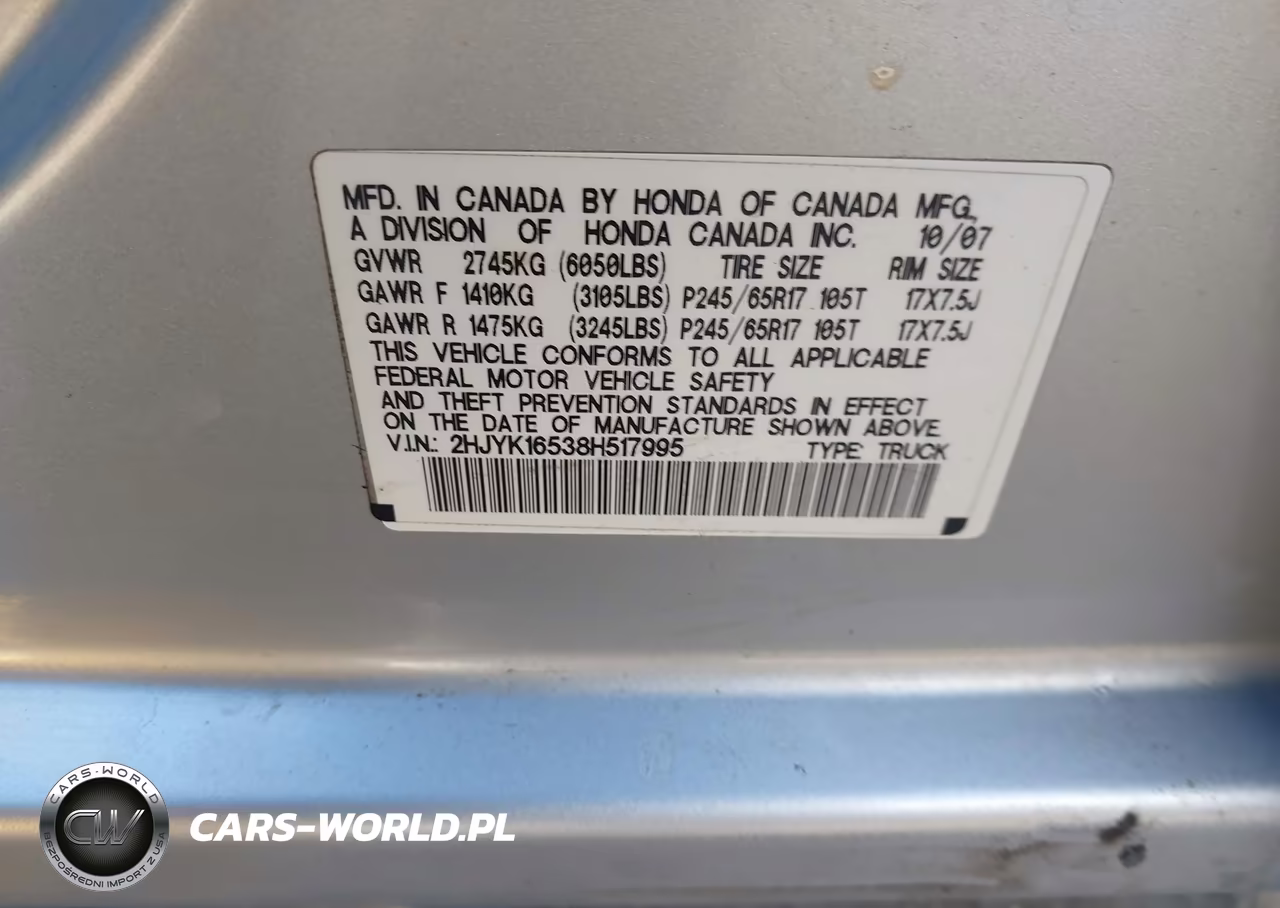 2008 Honda Ridgeline Rtl VIN:2HJYK16538H517995 - 9