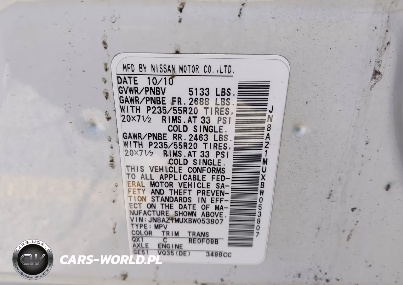 2011 Nissan Murano Le VIN:JN8AZ1MUXBW053807 - 9