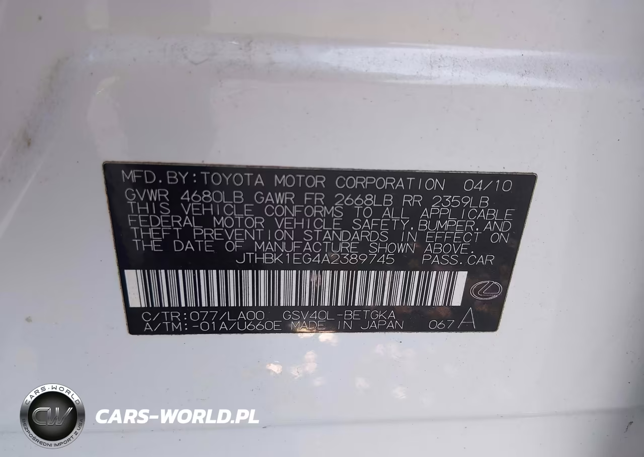 2010 Lexus Es 350 VIN:JTHBK1EG4A2389745 - 9