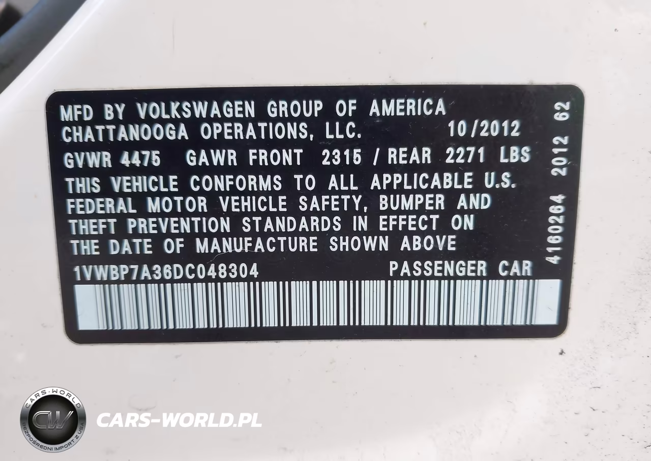 2013 Volkswagen Passat 2.5L Se VIN:1VWBP7A36DC048304 - 9