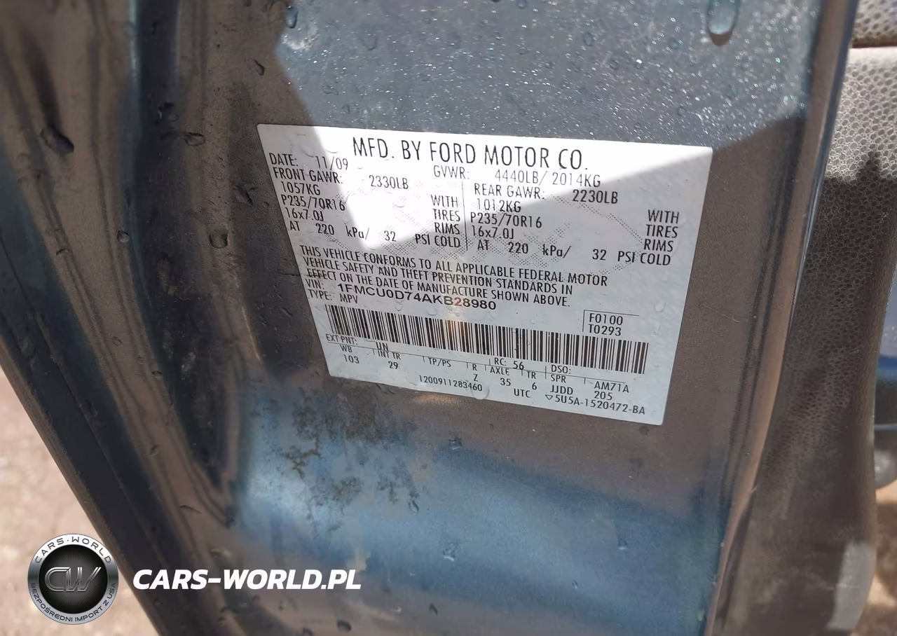 2010 Ford Escape Xlt VIN:1FMCU0D74AKB28980 - 9