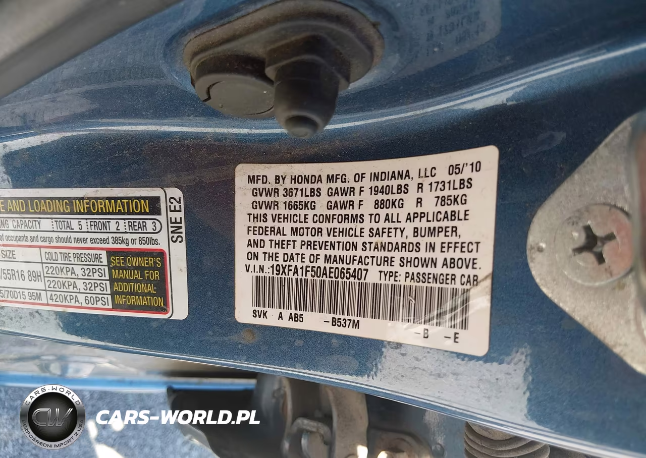 2010 Honda Civic Lx VIN:19XFA1F50AE065407 - 9