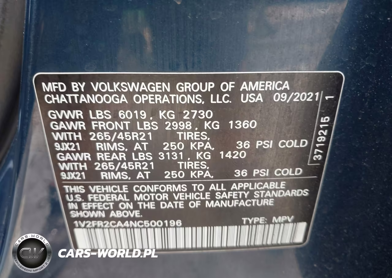 2022 Volkswagen Atlas 3.6L V6 Sel Premium R-Line VIN:1V2FR2CA4NC500196 - 9