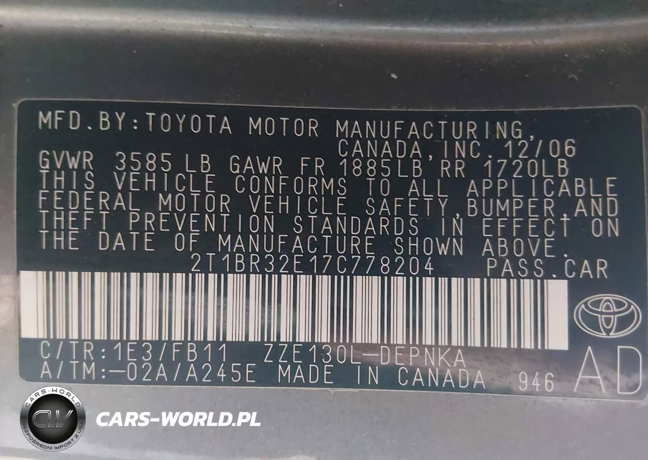 2007 Toyota Corolla Le VIN:2T1BR32E17C778204 - 9