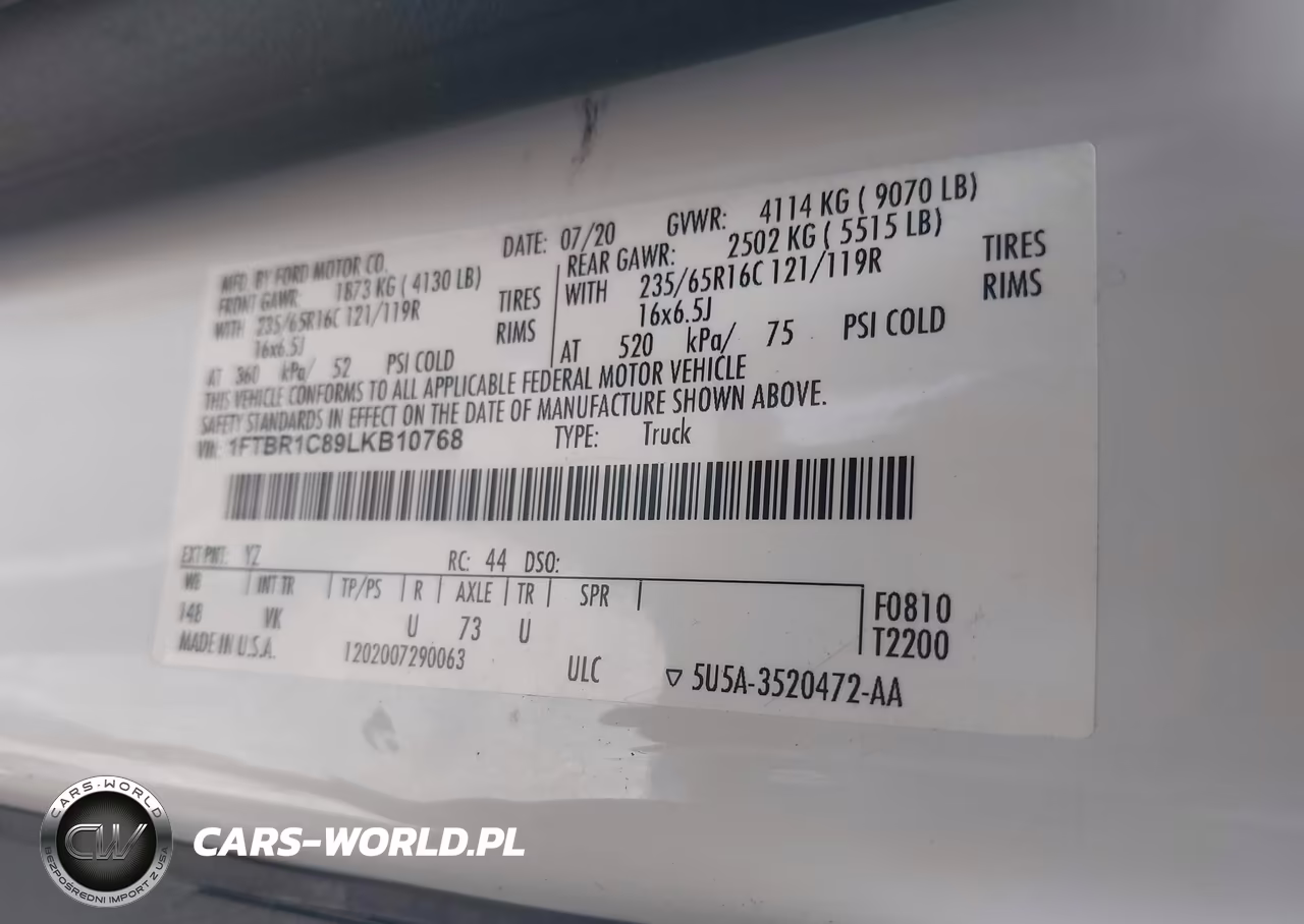 2020 Ford Transit T-250 VIN:1FTBR1C89LKB10768 - 9