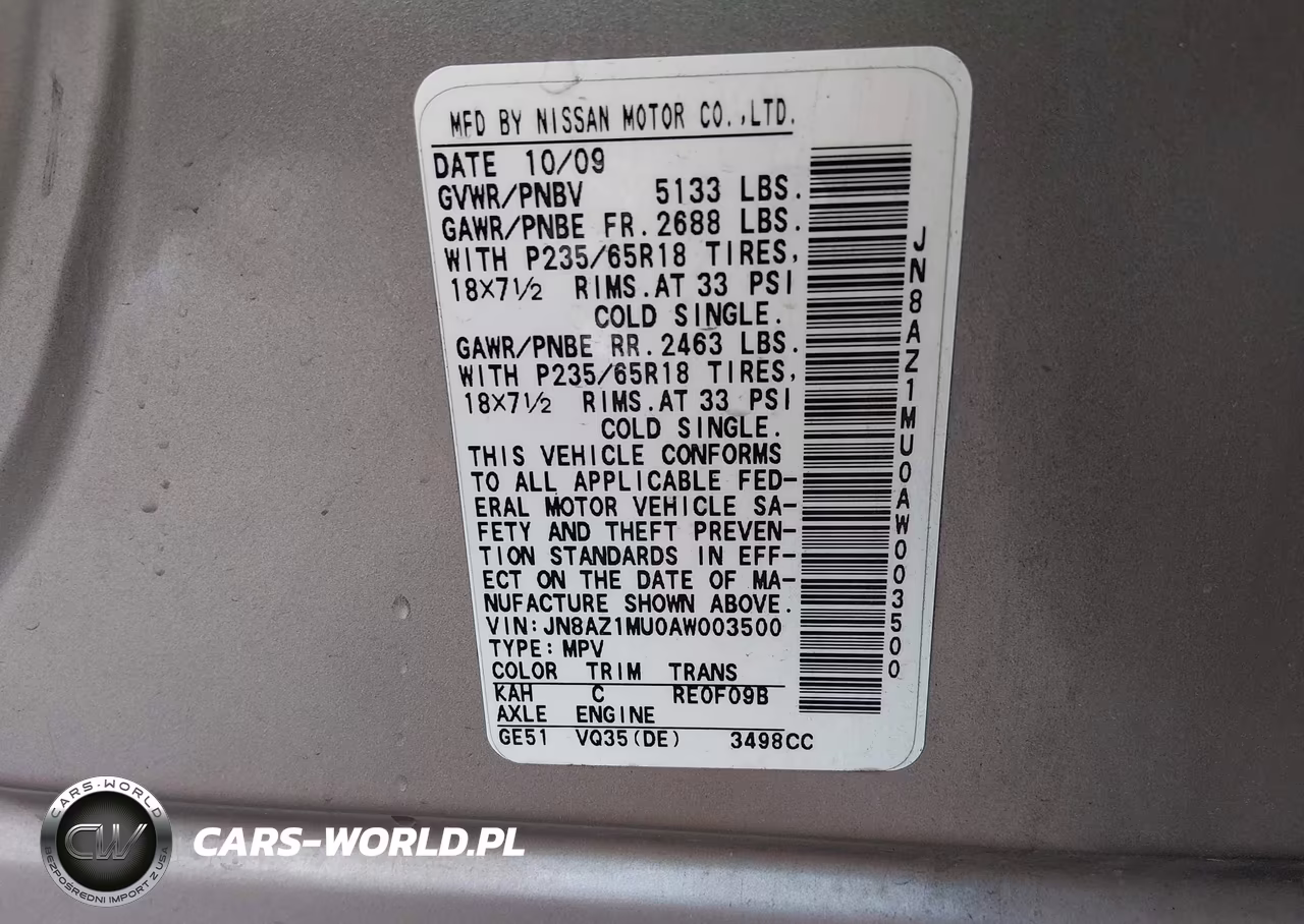2010 Nissan Murano Sl VIN:JN8AZ1MU0AW003500 - 9