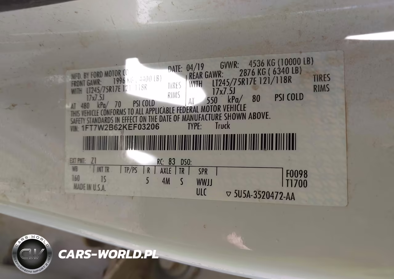 2019 Ford F-250 Xl VIN:1FT7W2B62KEF03206 - 9