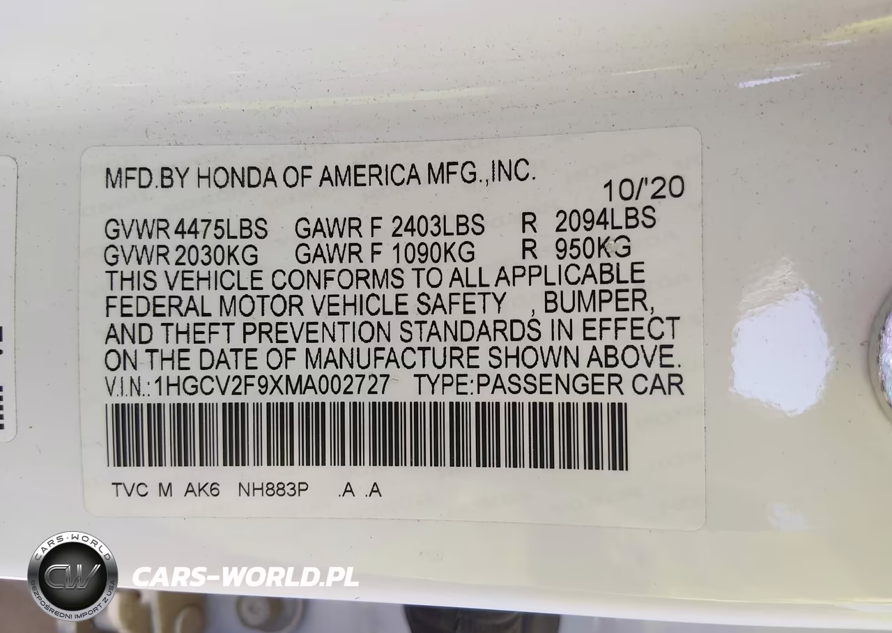 2021 Honda Accord Touring VIN:1HGCV2F9XMA002727 - 9