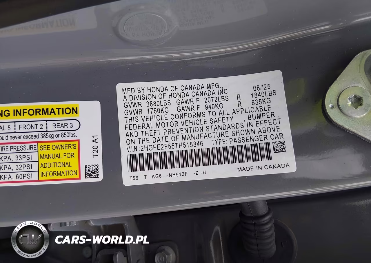 2026 Honda Civic Sport VIN:2HGFE2F55TH515846 - 9