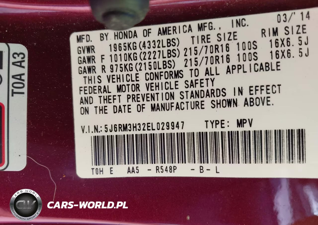 2014 Honda Cr-V Lx VIN:5J6RM3H32EL029947 - 9