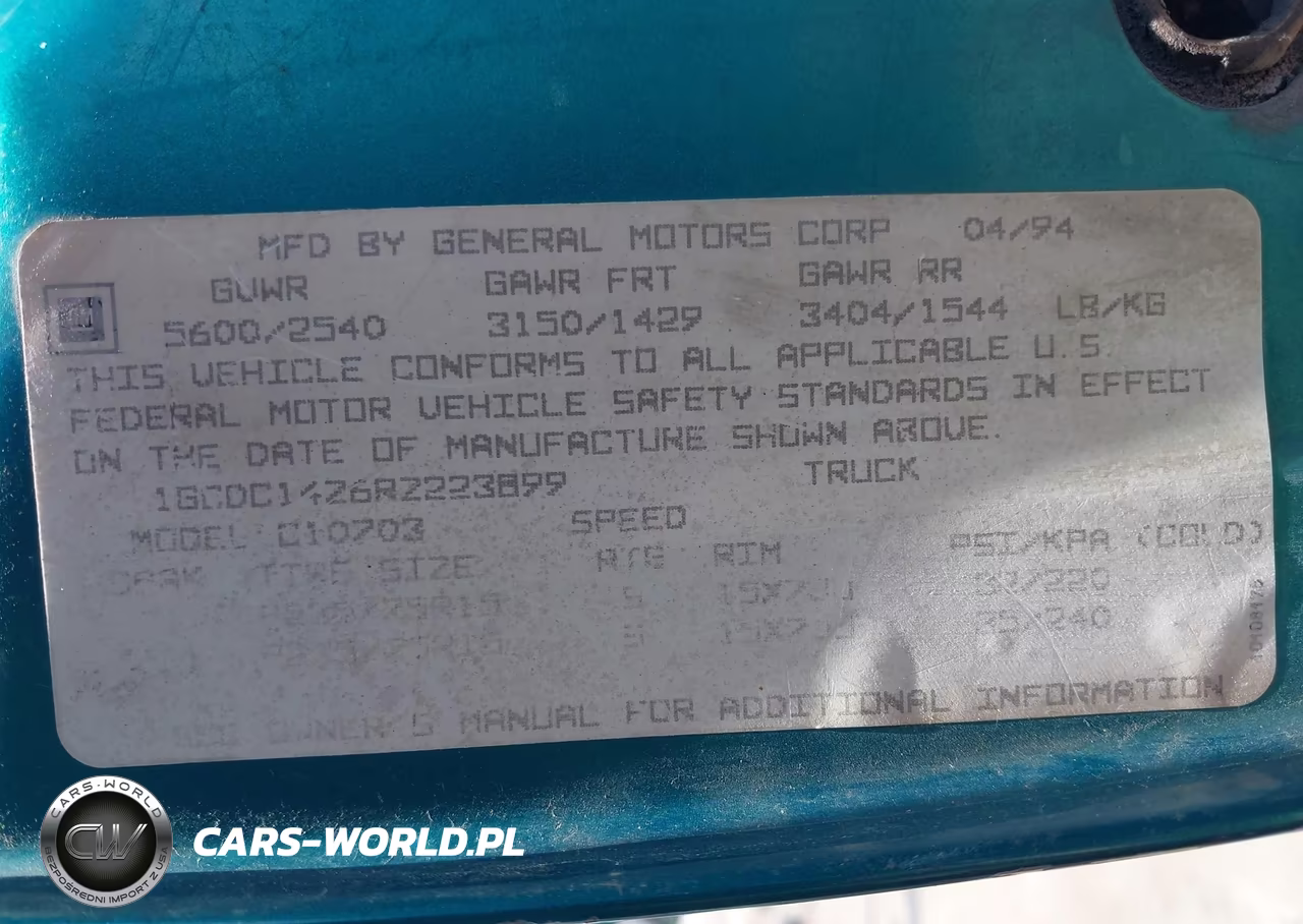 1994 Chevrolet Gmt-400 C1500 VIN:1GCDC14Z6RZ223899 - 9