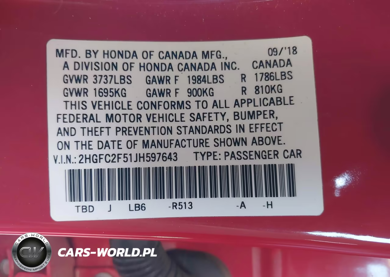 2018 Honda Civic Lx VIN:2HGFC2F51JH597643 - 9
