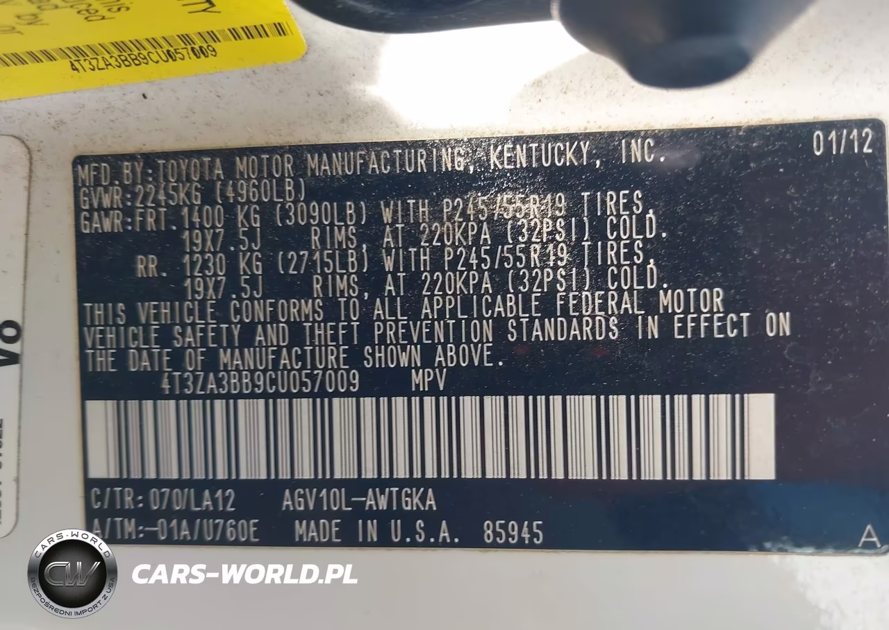 2012 Toyota Venza Xle VIN:4T3ZA3BB9CU057009 - 9