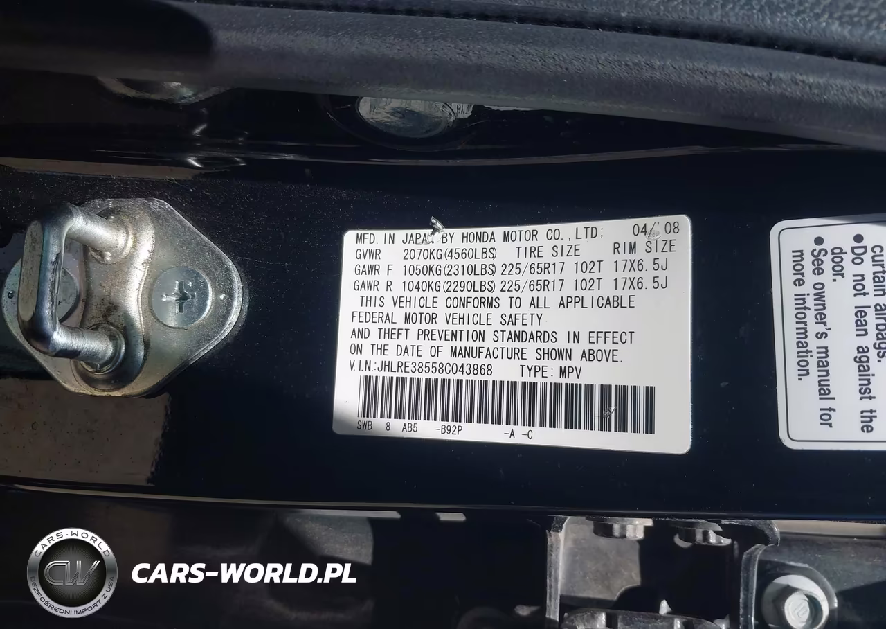 2008 Honda Cr-V Ex VIN:JHLRE38558C043868 - 9